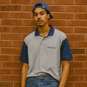 Vintage Polo Sport Ralph Lauren Polo Shirt Mens Large Gray‎ Blue Colorblock Prep